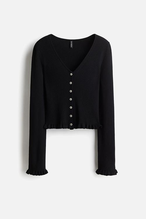Frill-trimmed cardigan - black