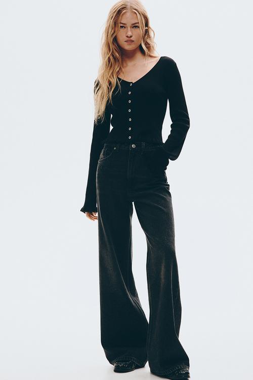 Frill-trimmed cardigan - black