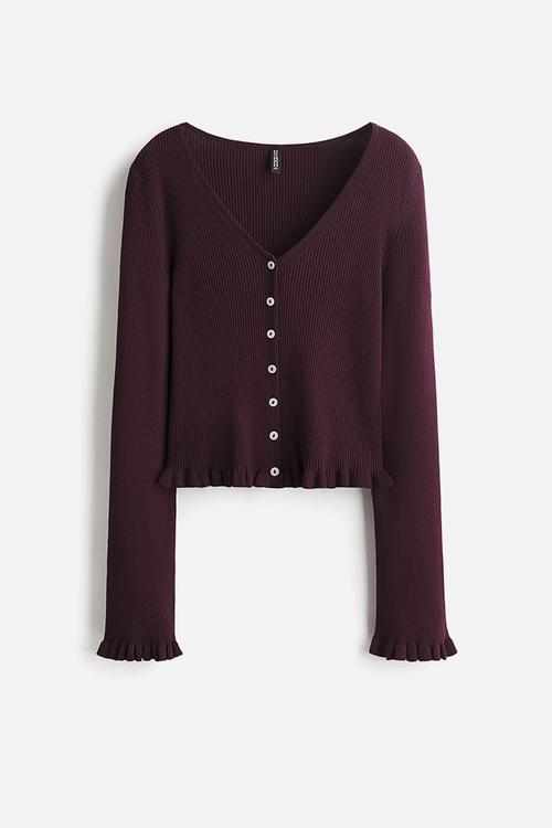 Frill-trimmed cardigan - plum red