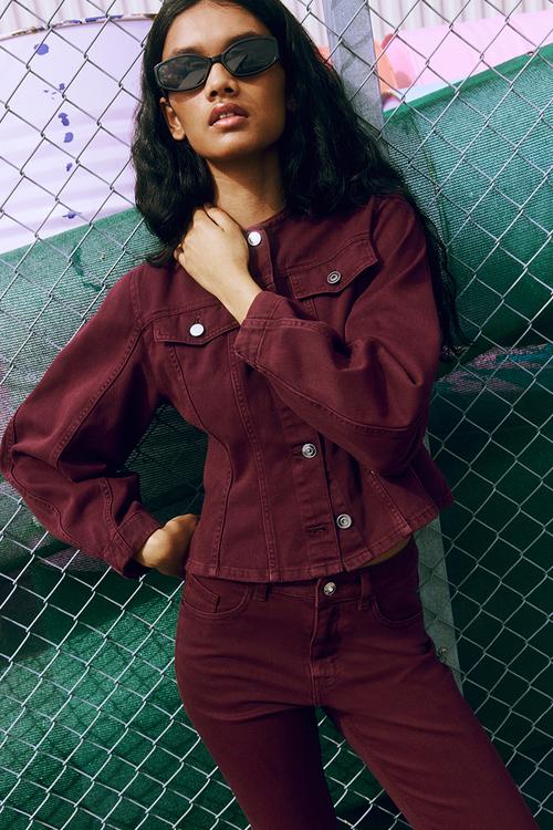 Waisted twill shirt - burgundy