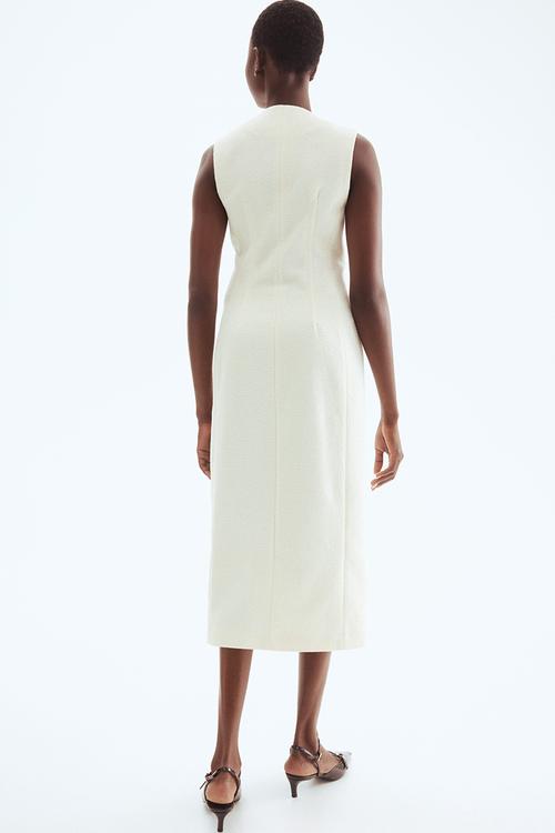 Long button-front bouclé dress - cream