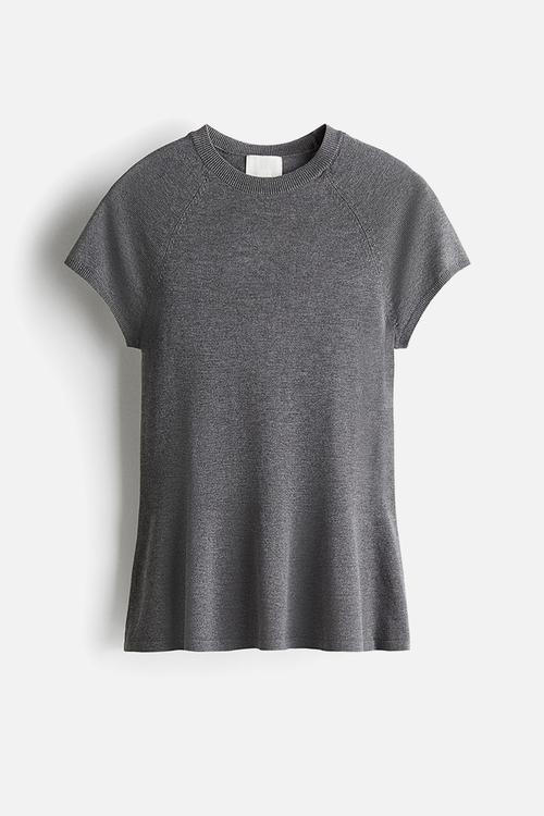 Fine-knit peplum top - grey marl