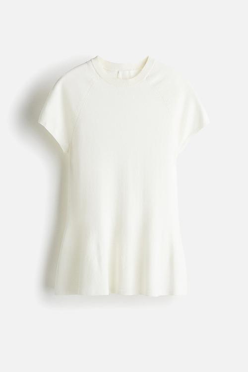 Fine-knit peplum top - cream