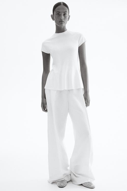 Fine-knit peplum top - cream