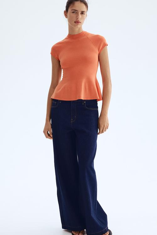 Fine-knit peplum top - orange