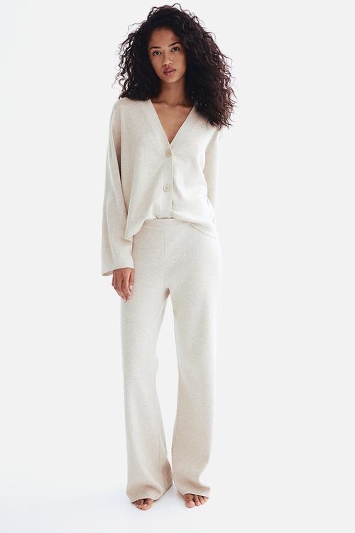 Fine-knit cardigan - light beige marl