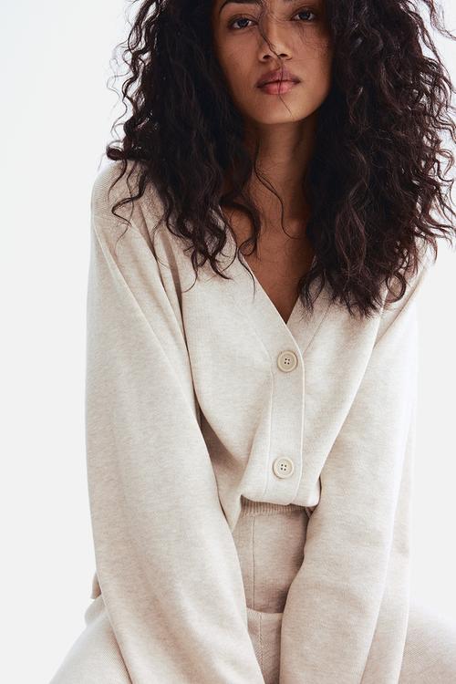 Fine-knit cardigan - light beige marl