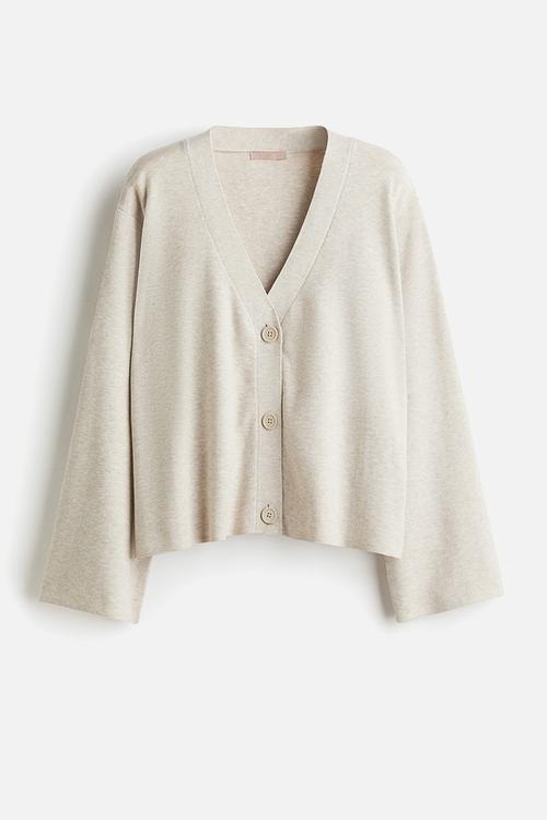Fine-knit cardigan - light beige marl