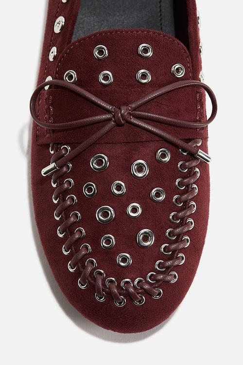Eyelet-embellished loafers - burgundy