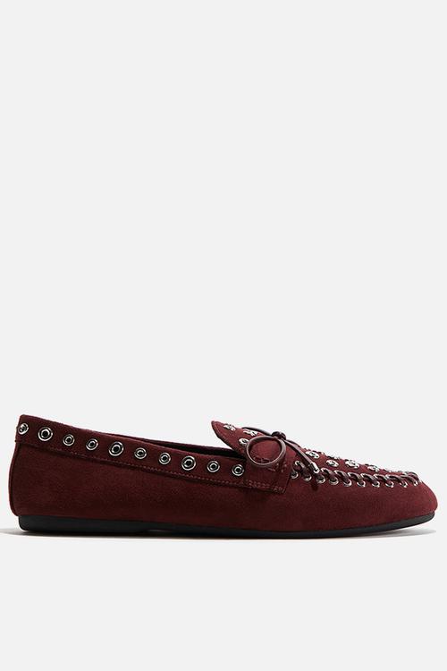 Eyelet-embellished loafers - burgundy