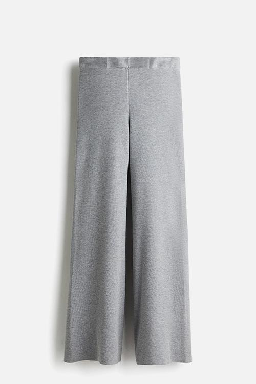 Wide fine-knit trousers - grey marl