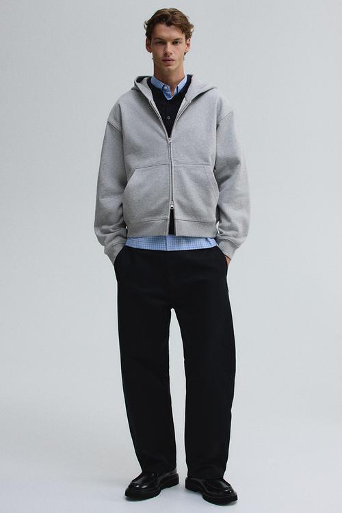 Loose fit boxy-style zip-through hoodie - grey