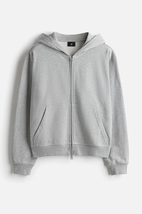 Loose fit boxy-style zip-through hoodie - grey