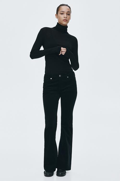 Flared corduroy trousers - black