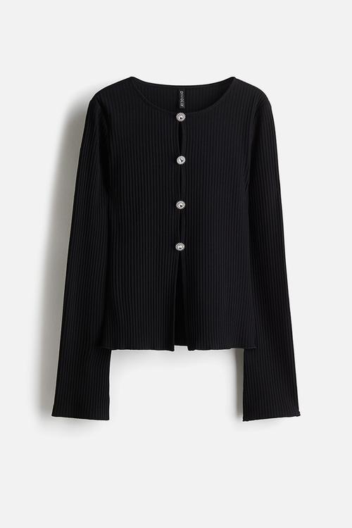 Button-detail top - black