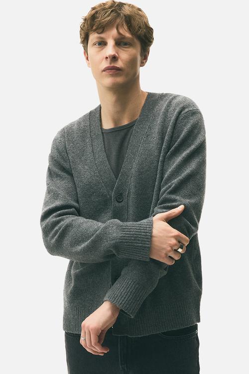 Regular fit brushed cardigan - dark grey 