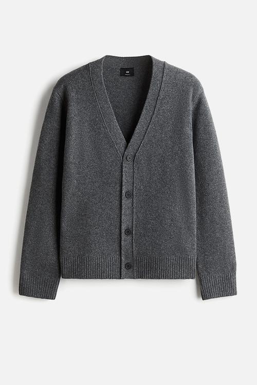 Regular fit brushed cardigan - dark grey 