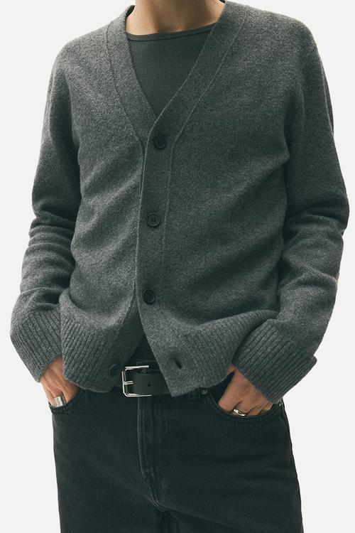 Regular fit brushed cardigan - dark grey 