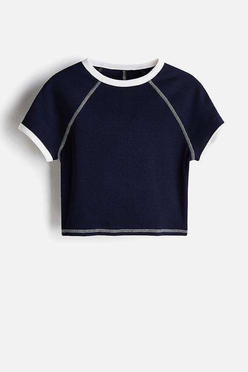 Cropped t-shirt - navy blue