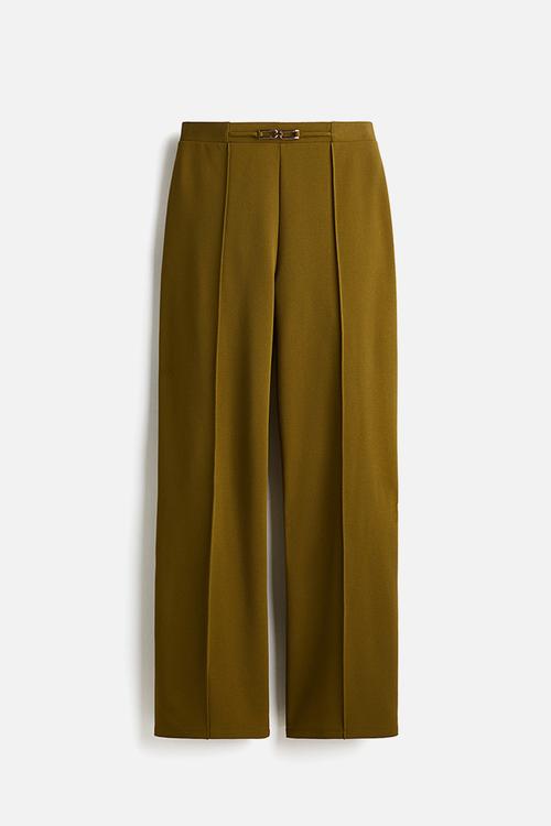 Belt-detail trousers - olive green