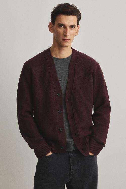 Regular fit brushed cardigan - red