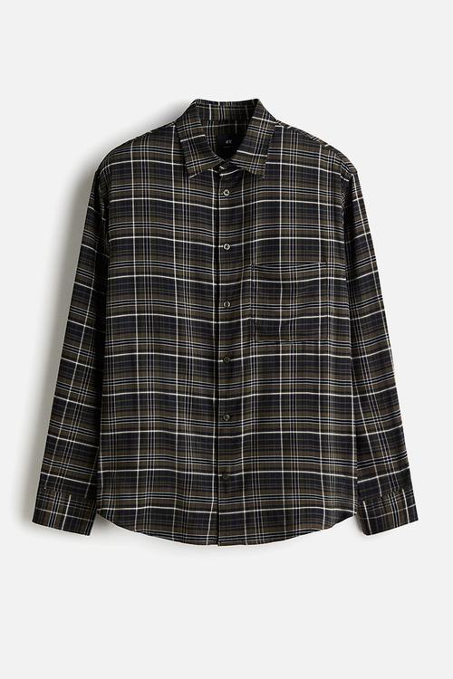 Relaxed fit shirt - khaki green/checked 