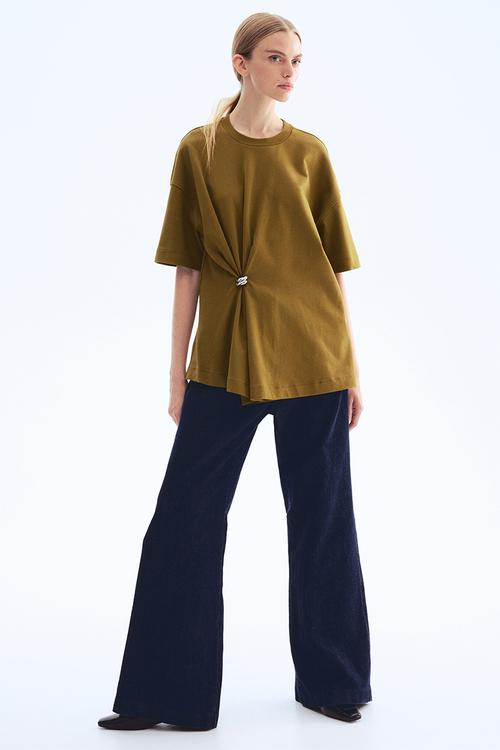 Metal-detail T-shirt - khaki green