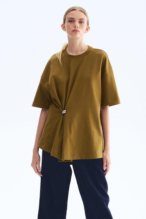 Metal-detail T-shirt - khaki green