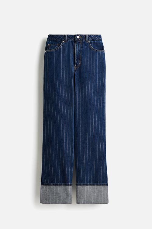 Wide ultra high turn-up jeans - denim blue pinstriped