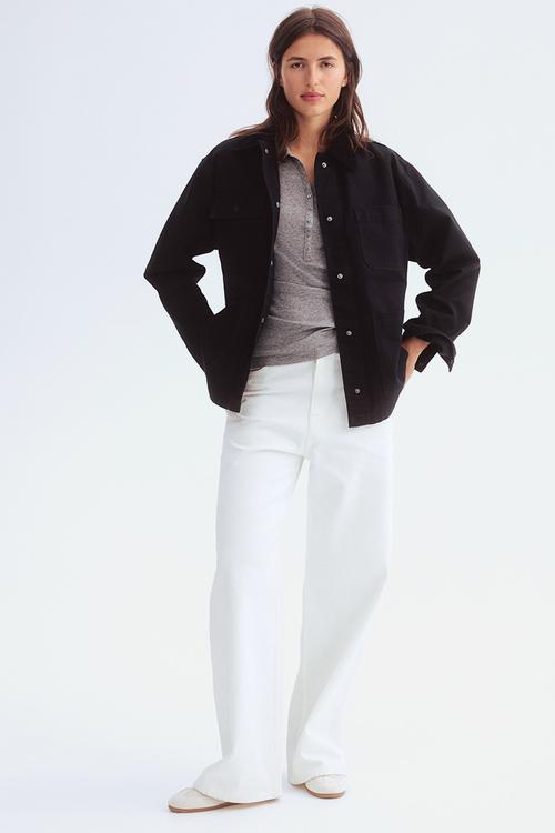 Corduroy-collar jacket - black