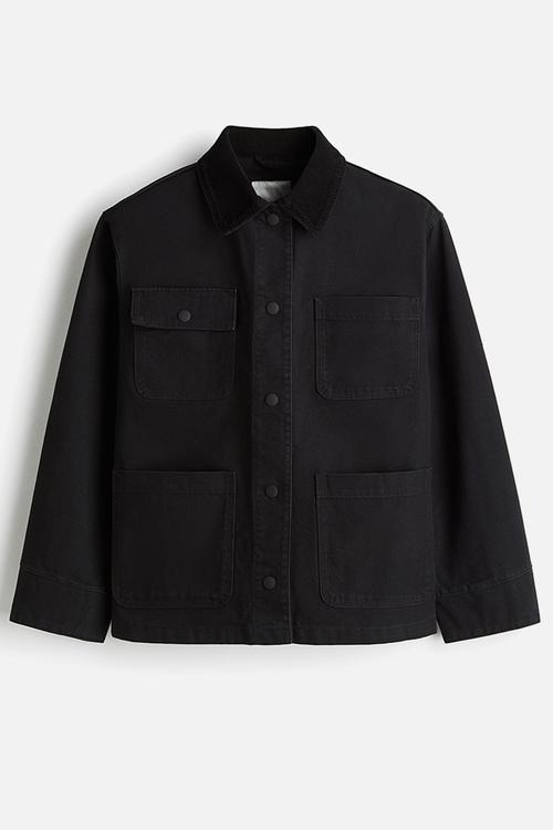 Corduroy-collar jacket - black
