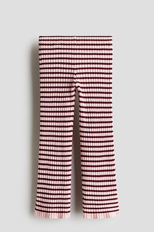Ribbed leggings - light pink & red striped 