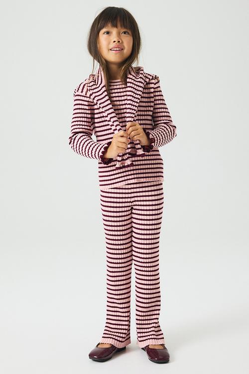 Ribbed leggings - light pink & red striped 
