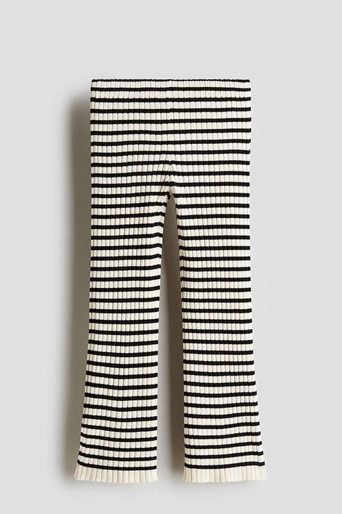 Ribbed leggings - cream & black striped