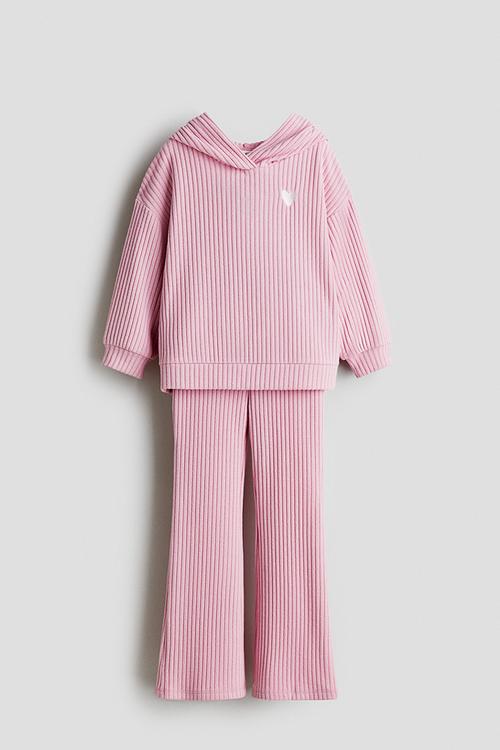2 piece brushed rib-knit set - pink heart