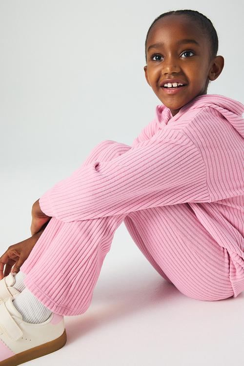 2 piece brushed rib-knit set - pink heart