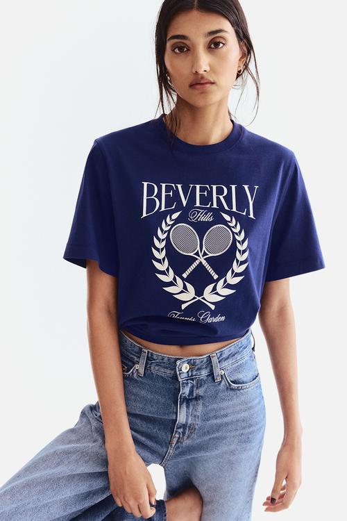 Motif-detail T-shirt - dark blue/beverly hills