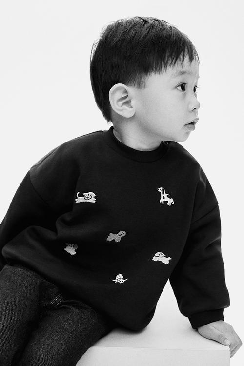 Motif-detail brushed-inside sweatshirt - navy blue dogs