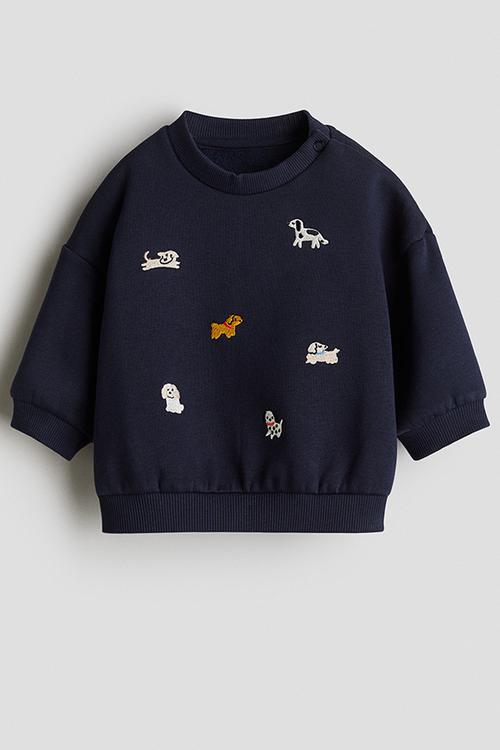 Motif-detail brushed-inside sweatshirt - navy blue dogs