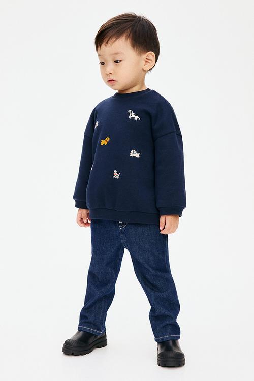 Motif-detail brushed-inside sweatshirt - navy blue dogs