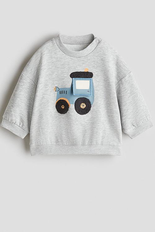 Motif-detail brushed-inside sweatshirt - light grey marl tractor