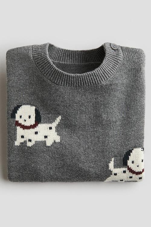 Jacquard-knit cotton jumper - grey marl dogs