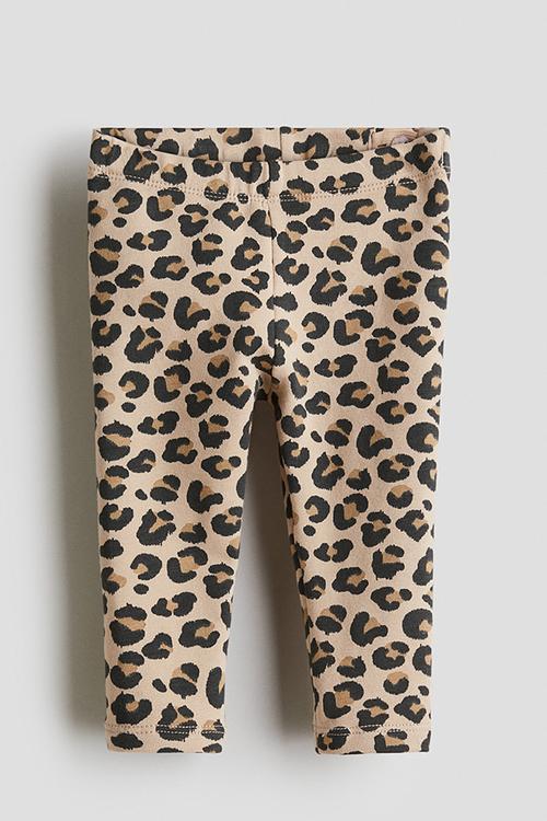 Printed brushed-inside leggings - beige & leopard print