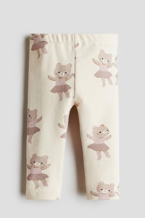 Printed brushed-inside leggings - cream dancing bears