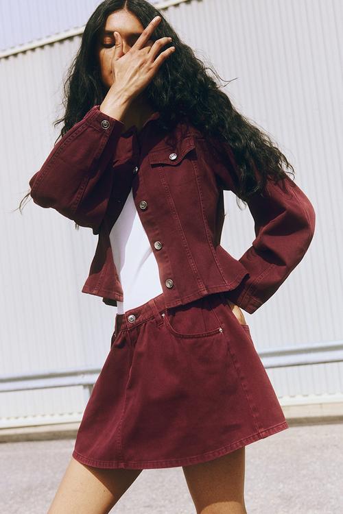 Denim mini skirt - burgundy