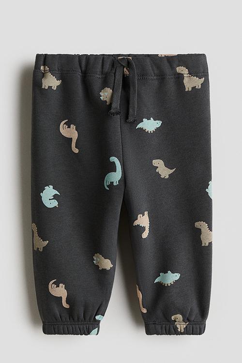 Printed brushed-inside sweatshirt joggers - dark grey dinosaurs