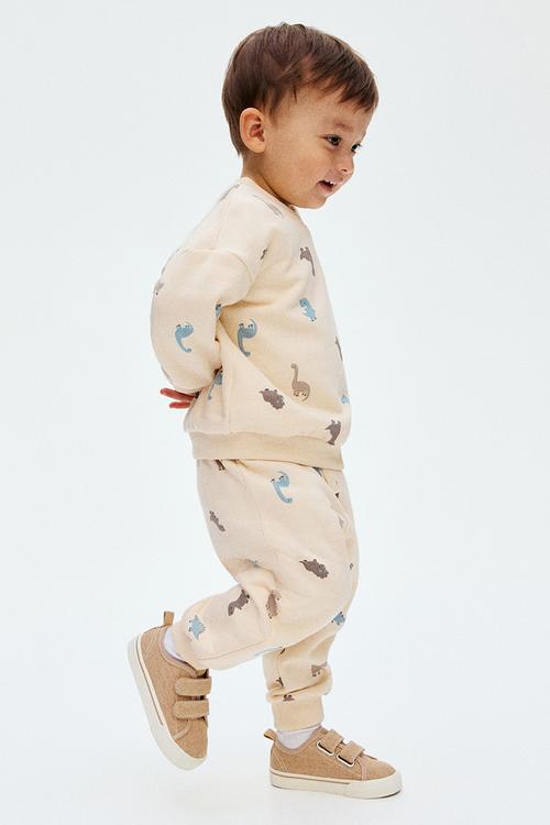 2-piece printed brushed-inside sweatshirt set - light beige dinosaurs