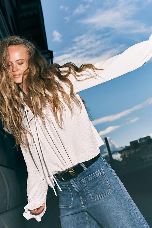 Textured jersey blouse - cream
