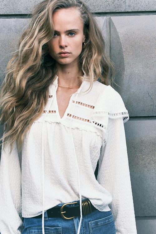 Textured jersey blouse - cream