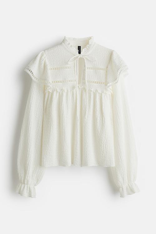 Textured jersey blouse - cream